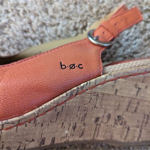 Born Concepts Pink Orange Leather Flower Slingback Peep Toe Cork Wedges - Picture 5 of 9